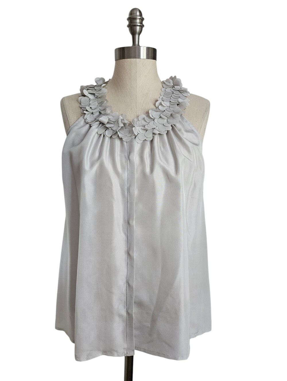J. CREW Silver Gray Sleeveless Silk Statement Collar Blouse | SZ 10